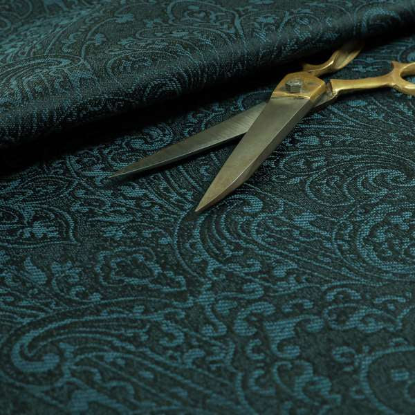 Fabriano Damask Pattern Chenille Type Navy Blue Upholstery Fabric CTR-970 - Made To Measure Curtains