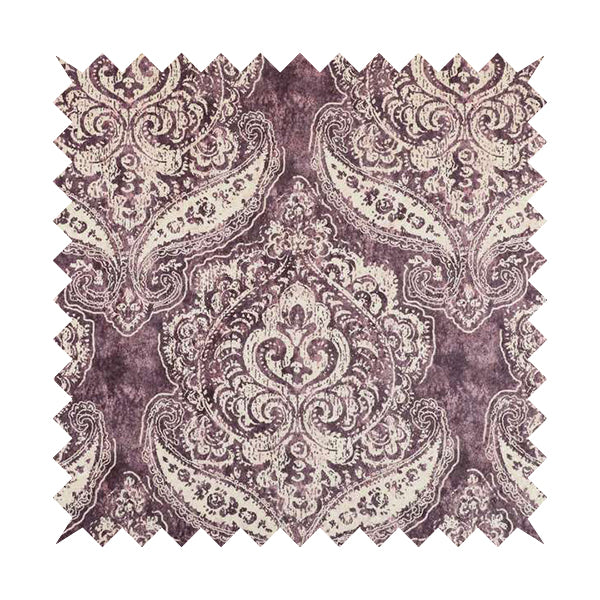 Glamour Floral Collection Print Velvet Upholstery Fabric Purple Damask Pattern CTR-973 - Made To Measure Curtains