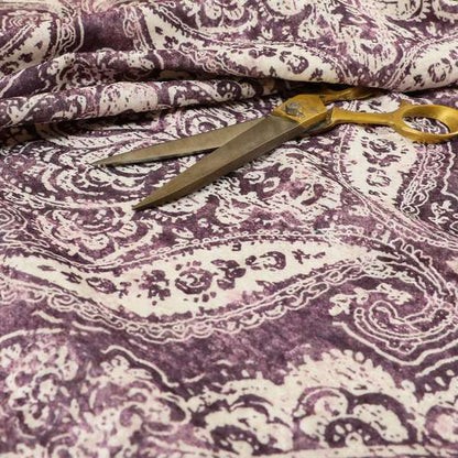 Glamour Floral Collection Print Velvet Upholstery Fabric Purple Damask Pattern CTR-973 - Made To Measure Curtains