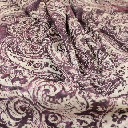 Glamour Floral Collection Print Velvet Upholstery Fabric Purple Damask Pattern CTR-973 - Made To Measure Curtains