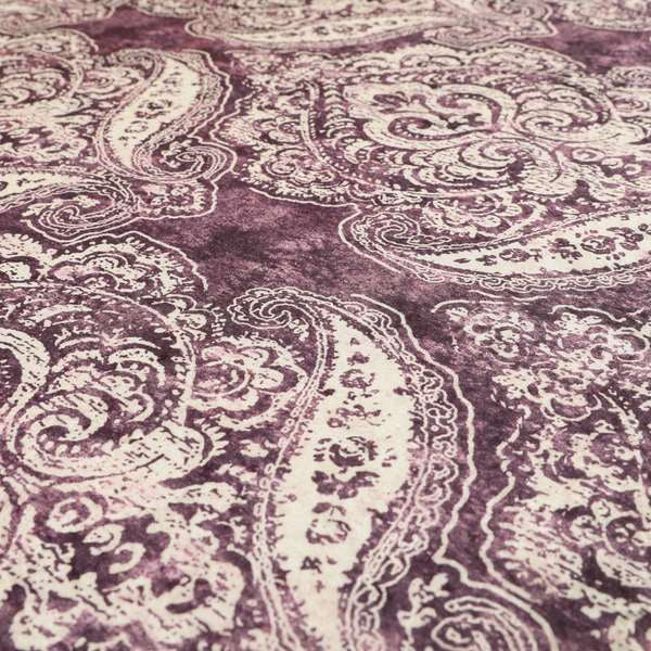 Glamour Floral Collection Print Velvet Upholstery Fabric Purple Damask Pattern CTR-973 - Roman Blinds