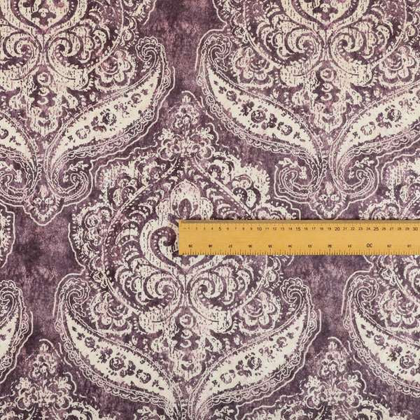 Glamour Floral Collection Print Velvet Upholstery Fabric Purple Damask Pattern CTR-973 - Roman Blinds