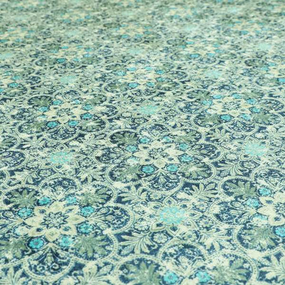 Glamour Floral Collection Print Velvet Upholstery Fabric Blue Silver Medallion Pattern CTR-976 - Roman Blinds