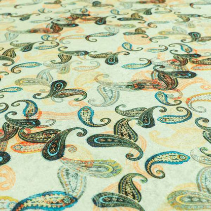 Glamour Floral Collection Print Velvet Upholstery Fabric Orange Colourful Falling Paisley Pattern CTR-977 - Roman Blinds