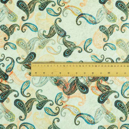 Glamour Floral Collection Print Velvet Upholstery Fabric Orange Colourful Falling Paisley Pattern CTR-977 - Roman Blinds