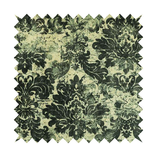 Glamour Floral Collection Print Velvet Upholstery Fabric Beige Black Floral Pattern CTR-978