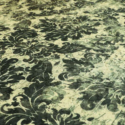 Glamour Floral Collection Print Velvet Upholstery Fabric Beige Black Floral Pattern CTR-978 - Made To Measure Curtains