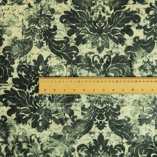 Glamour Floral Collection Print Velvet Upholstery Fabric Beige Black Floral Pattern CTR-978 - Made To Measure Curtains