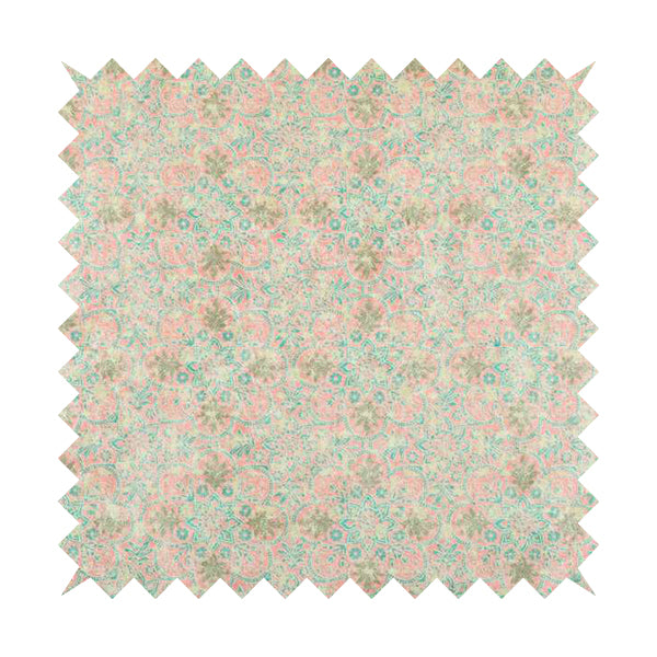 Glamour Floral Collection Print Velvet Upholstery Fabric Pink Blue Medallion Pattern CTR-979 - Made To Measure Curtains