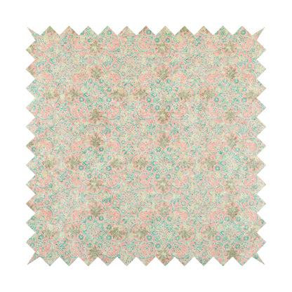 Glamour Floral Collection Print Velvet Upholstery Fabric Pink Blue Medallion Pattern CTR-979 - Made To Measure Curtains