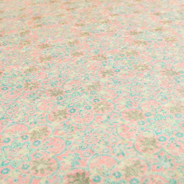 Glamour Floral Collection Print Velvet Upholstery Fabric Pink Blue Medallion Pattern CTR-979 - Roman Blinds