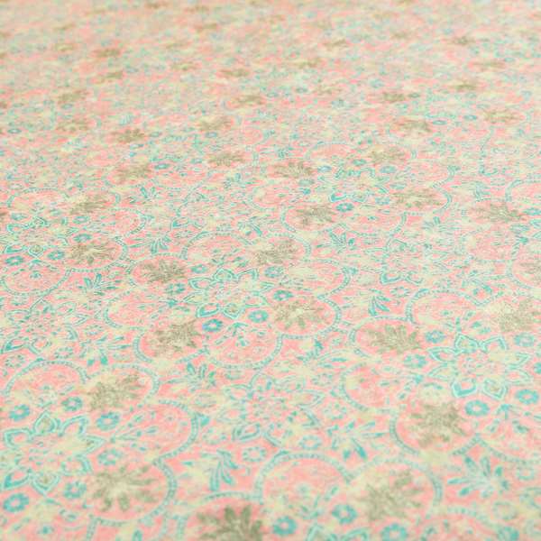 Glamour Floral Collection Print Velvet Upholstery Fabric Pink Blue Medallion Pattern CTR-979