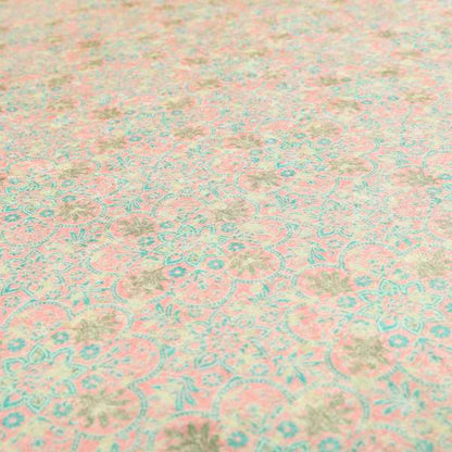 Glamour Floral Collection Print Velvet Upholstery Fabric Pink Blue Medallion Pattern CTR-979 - Made To Measure Curtains