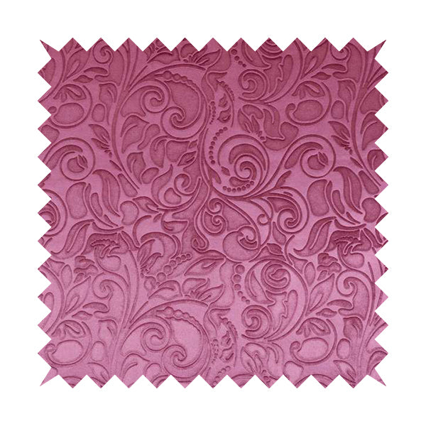 Delight Shiny Floral Embossed Pattern Velvet Fabric In Pink Lilac Colour Upholstery Fabric CTR-98