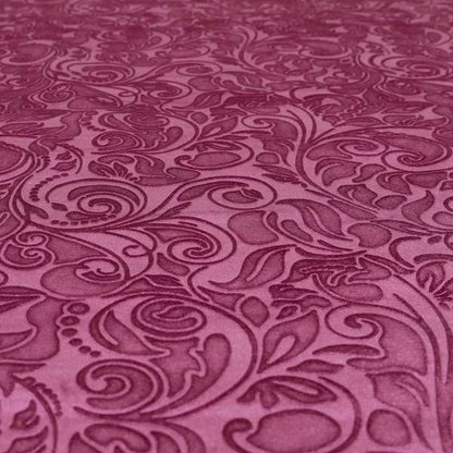 Delight Shiny Floral Embossed Pattern Velvet Fabric In Pink Lilac Colour Upholstery Fabric CTR-98