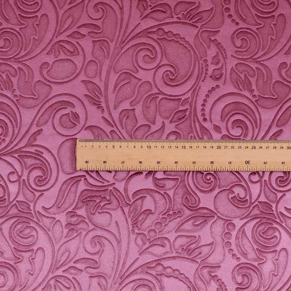 Delight Shiny Floral Embossed Pattern Velvet Fabric In Pink Lilac Colour Upholstery Fabric CTR-98 - Roman Blinds