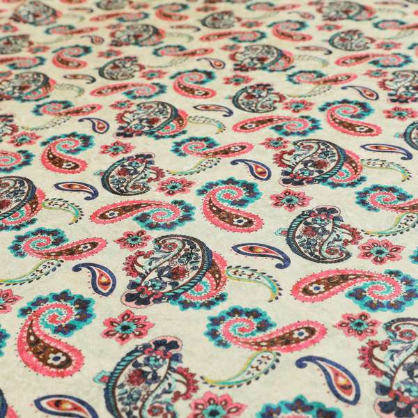 Glamour Floral Collection Print Velvet Upholstery Fabric Pink Blue Colourful Falling Paisley Pattern CTR-980 - Handmade Cushions
