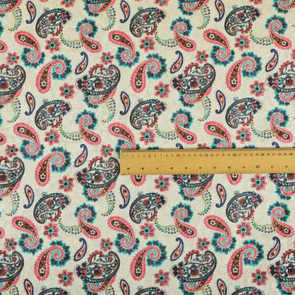 Glamour Floral Collection Print Velvet Upholstery Fabric Pink Blue Colourful Falling Paisley Pattern CTR-980 - Roman Blinds