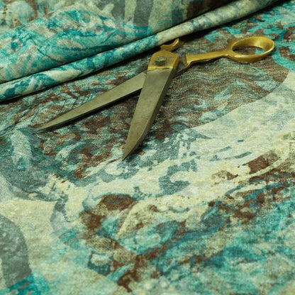 Glamour Floral Collection Print Velvet Upholstery Fabric Blue Brown Camouflage Floral Pattern CTR-982 - Roman Blinds