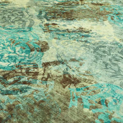 Glamour Floral Collection Print Velvet Upholstery Fabric Blue Brown Camouflage Floral Pattern CTR-982 - Roman Blinds