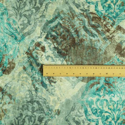 Glamour Floral Collection Print Velvet Upholstery Fabric Blue Brown Camouflage Floral Pattern CTR-982 - Made To Measure Curtains