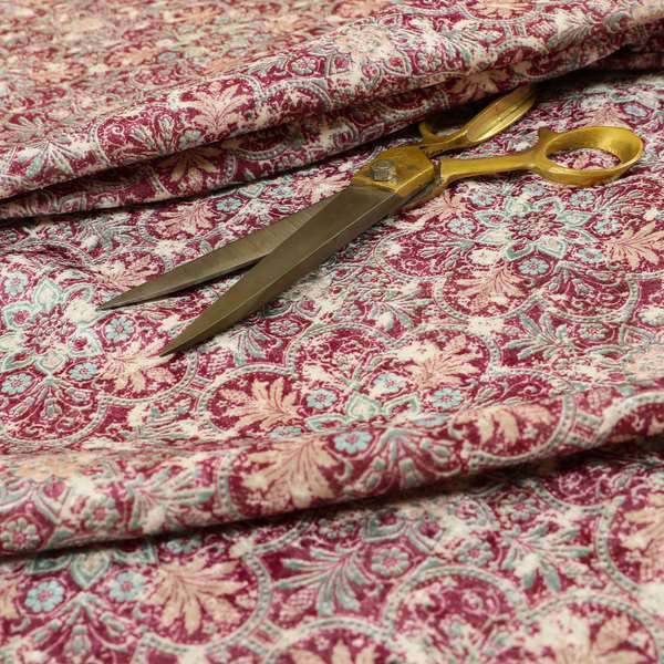 Glamour Floral Collection Print Velvet Upholstery Fabric Purple Medallion Pattern CTR-983