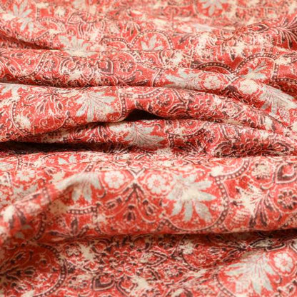 Glamour Floral Collection Print Velvet Upholstery Fabric Red Medallion Pattern CTR-984