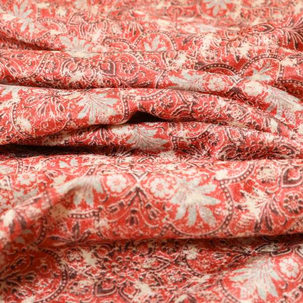 Glamour Floral Collection Print Velvet Upholstery Fabric Red Medallion Pattern CTR-984 - Made To Measure Curtains