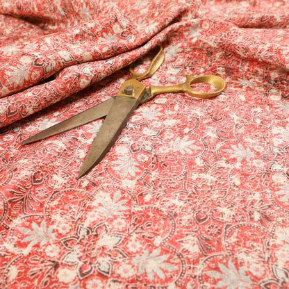 Glamour Floral Collection Print Velvet Upholstery Fabric Red Medallion Pattern CTR-984 - Made To Measure Curtains