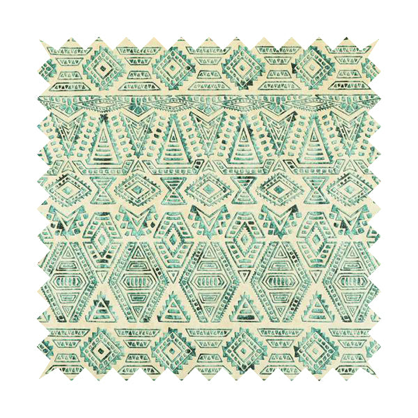 Glamour Art Collection Print Velvet Upholstery Fabric Teal Colour Tribal Geometric Pattern CTR-985 - Handmade Cushions