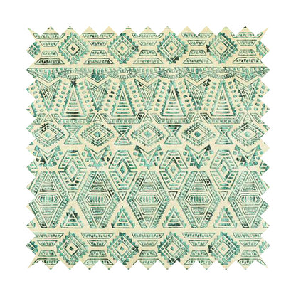 Glamour Art Collection Print Velvet Upholstery Fabric Teal Colour Tribal Geometric Pattern CTR-985 - Handmade Cushions