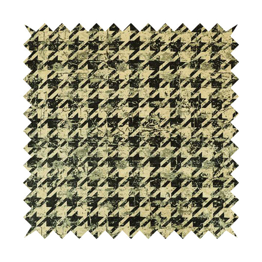 Glamour Art Collection Print Velvet Upholstery Fabric Black Beige Colour Houndstooth Geometric Pattern CTR-986