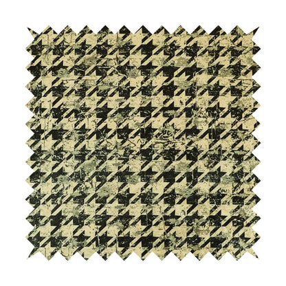 Glamour Art Collection Print Velvet Upholstery Fabric Black Beige Colour Houndstooth Geometric Pattern CTR-986 - Made To Measure Curtains