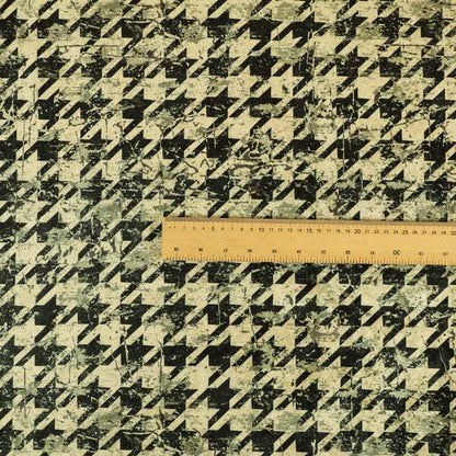 Glamour Art Collection Print Velvet Upholstery Fabric Black Beige Colour Houndstooth Geometric Pattern CTR-986 - Roman Blinds