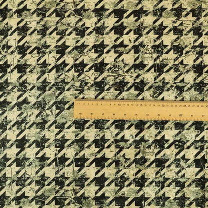 Glamour Art Collection Print Velvet Upholstery Fabric Black Beige Colour Houndstooth Geometric Pattern CTR-986 - Made To Measure Curtains