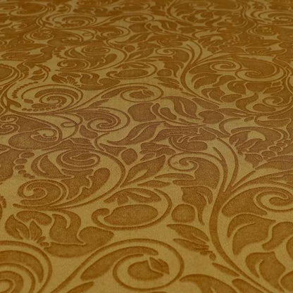 Delight Shiny Floral Embossed Pattern Velvet Fabric In Gold Colour Upholstery Fabric CTR-99 - Made To Measure Curtains