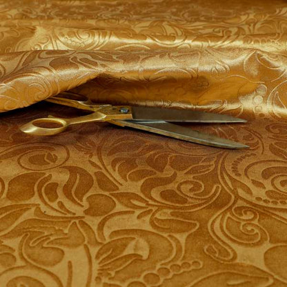 Delight Shiny Floral Embossed Pattern Velvet Fabric In Gold Colour Upholstery Fabric CTR-99