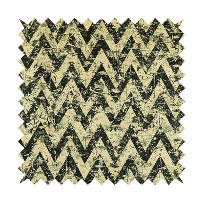 Glamour Art Collection Print Velvet Upholstery Fabric Black Beige Colour Chevron Stripe Pattern CTR-992 - Roman Blinds