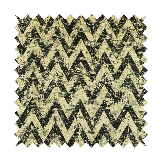 Glamour Art Collection Print Velvet Upholstery Fabric Black Beige Colour Chevron Stripe Pattern CTR-992