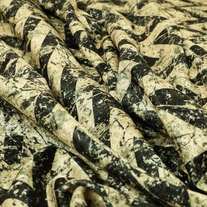 Glamour Art Collection Print Velvet Upholstery Fabric Black Beige Colour Chevron Stripe Pattern CTR-992 - Roman Blinds