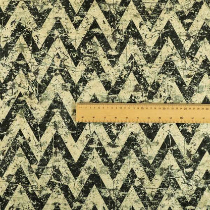 Glamour Art Collection Print Velvet Upholstery Fabric Black Beige Colour Chevron Stripe Pattern CTR-992 - Roman Blinds