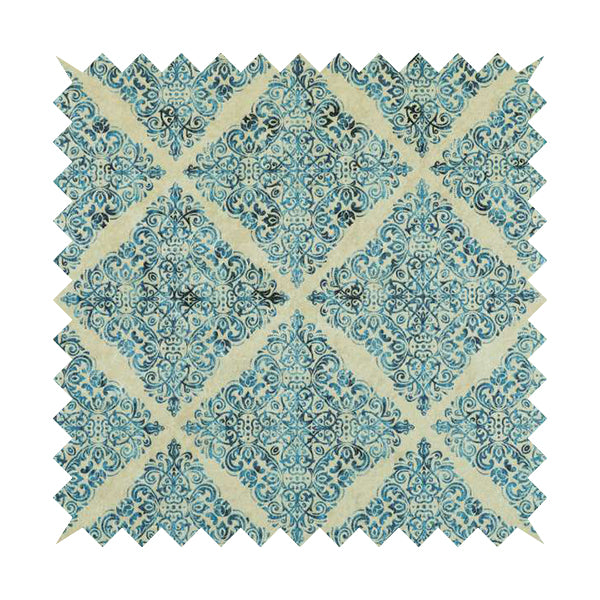 Glamour Art Collection Print Velvet Upholstery Fabric Blue Medallion Diamond Pattern CTR-994 - Roman Blinds