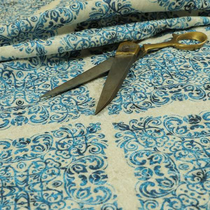 Glamour Art Collection Print Velvet Upholstery Fabric Blue Medallion Diamond Pattern CTR-994 - Roman Blinds