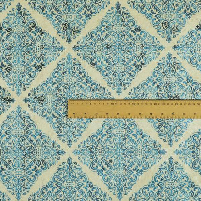 Glamour Art Collection Print Velvet Upholstery Fabric Blue Medallion Diamond Pattern CTR-994 - Roman Blinds