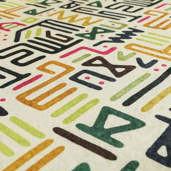 Glamour Art Collection Print Velvet Upholstery Fabric Multi Colour Tribal Script Geometric Pattern CTR-995 - Roman Blinds