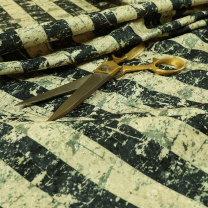 Glamour Art Collection Print Velvet Upholstery Fabric Black Beige Striped Pattern CTR-996 - Roman Blinds