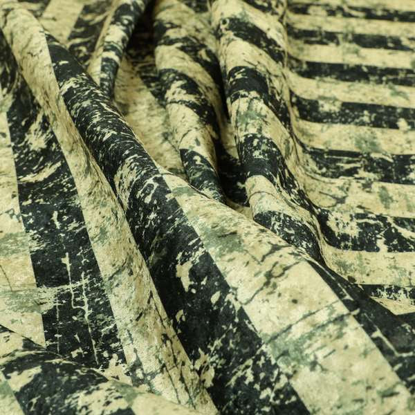 Glamour Art Collection Print Velvet Upholstery Fabric Black Beige Striped Pattern CTR-996