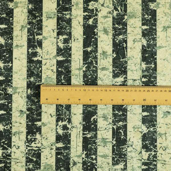 Glamour Art Collection Print Velvet Upholstery Fabric Black Beige Striped Pattern CTR-996