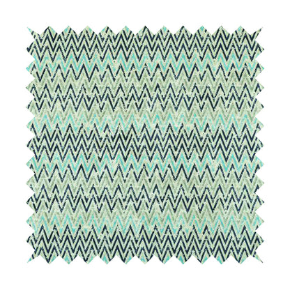 Glamour Art Collection Print Velvet Upholstery Fabric Blue Grey Chevron Striped Pattern CTR-997