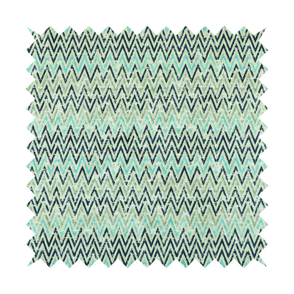 Glamour Art Collection Print Velvet Upholstery Fabric Blue Grey Chevron Striped Pattern CTR-997 - Made To Measure Curtains